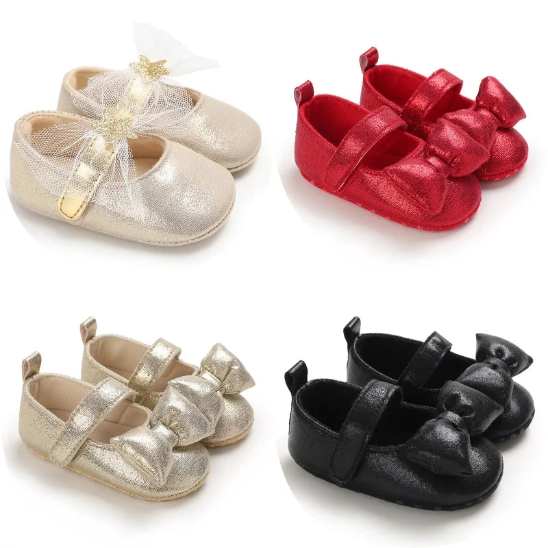 New Spring Gold Baby Shoes Elegant Breathable Cloth Sole First Walkers for Girls 0-18 Months