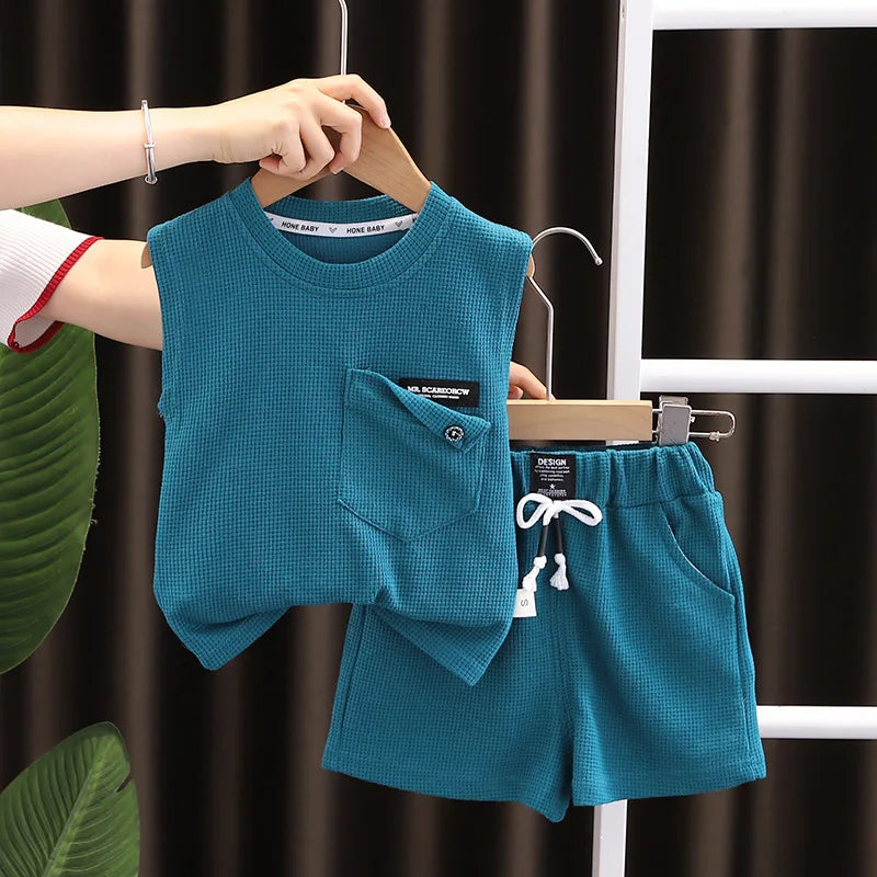 New Summer Children's Casual Set for Boys Girl Loose Vest Shorts 2Pcs/Sets Infant Outfits Toddler Sports Costume Kids Tracksuits