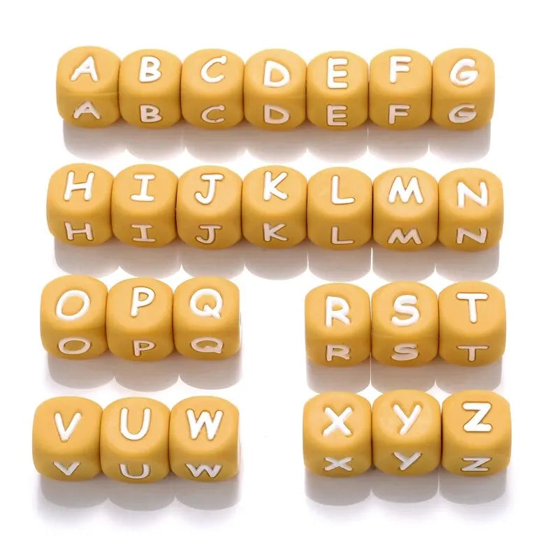 26Pcs Silicone English Letter Beads 12mm Alphabet Silicone Chewing Bead for Pacifier Clip Chain Teether Accessories BPA Free