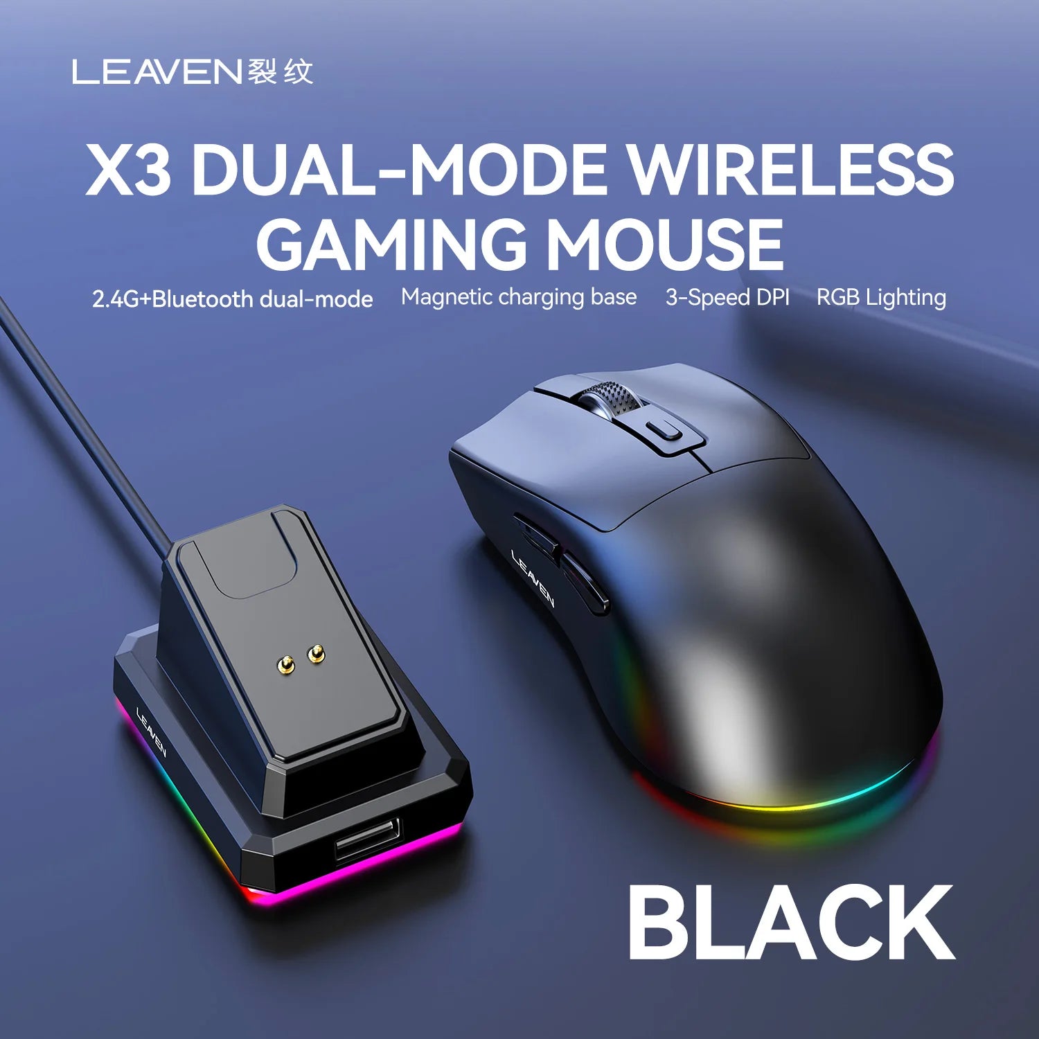 LEAVEN X3 2.4G Bluetooth Dual Mode Receiver Optical Mouse Wireless Gaming Mouse 1600DPI Bluetooth Compatible Mouse for MacBook L