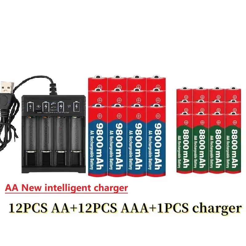 Best 1.5V AA9800mAh+AAA8800mAh+USBcharger 1.5V Rechargeable Nickel Hydrogen Battery, Used for Electronic Toys Camera Batteries