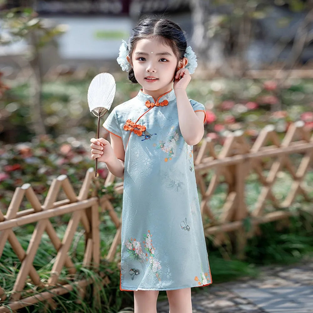 Traditional Chinese Clothing Cheongsams Qipao Girls Dress Ethnic Style Performance Costume Party Kids Clothes Children Clothing