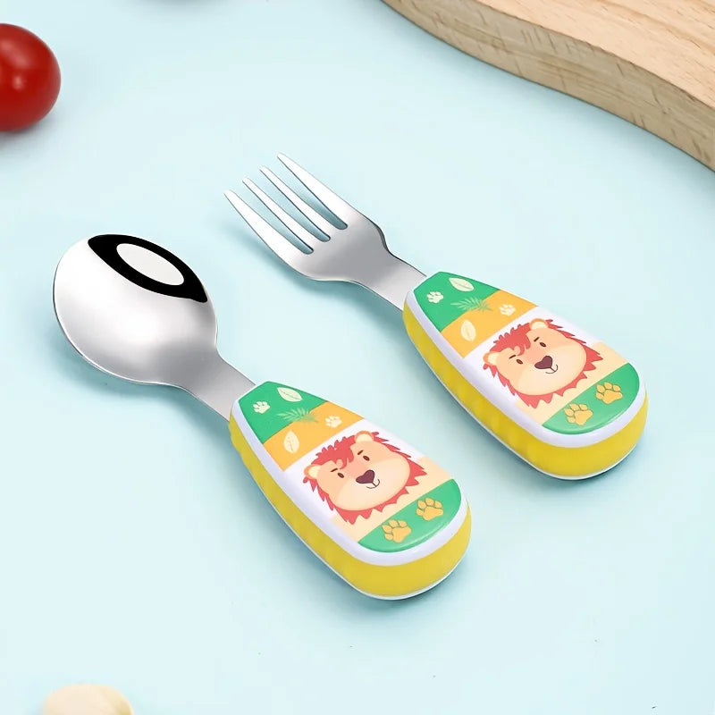 Set Of 2 Stainless Steel Children's Cutlery Spoon/fork Suitable For Baby Cutlery, Ideal As A Gift For Mothers And Babies