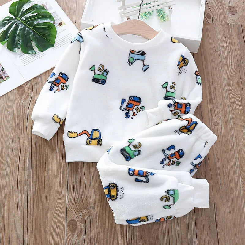IYEAL Baby Boy Girl Clothes Pajamas Set Flannel Fleece Toddler Children Warm Sleepwear Kids Home Suit Pyjamas Nightwear 1-7Years