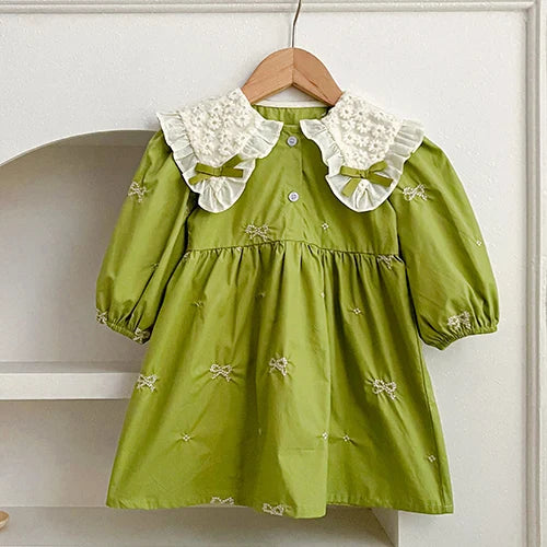 2024 New Autumn Sister Clothes Baby Girl Romper Kids Princess Dresses Long Sleeved Cotton Embroidery 2-6Yrs Girl Party Dress