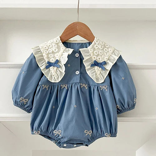 2024 New Autumn Sister Clothes Baby Girl Romper Kids Princess Dresses Long Sleeved Cotton Embroidery 2-6Yrs Girl Party Dress