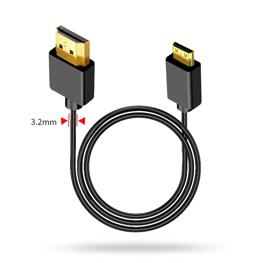 4K@60Hz 19+1 Core HD2.0 Cable Mini-HD/Micro-HD OD3.2 Ultra Thin Soft Cord for Laptop Camera Tablet Monitor HDTV