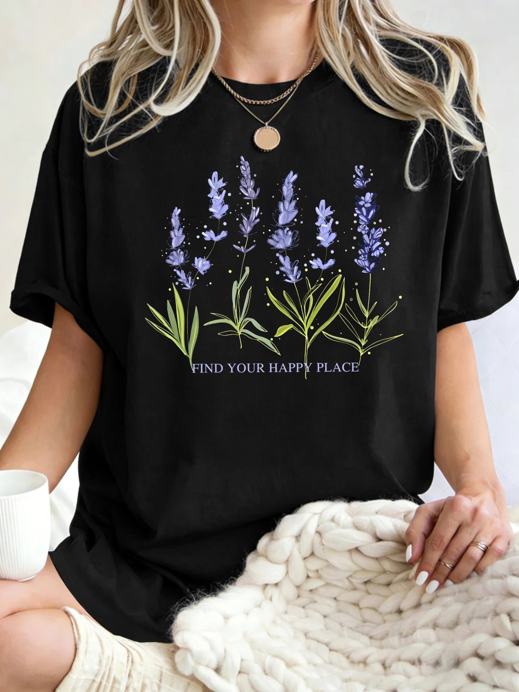 Beautiful Of Lavender Design Women T-Shirt Casual Breathable Short Sleeve Cotton Oversized Tops Summer O-Neck Woman T Shirts