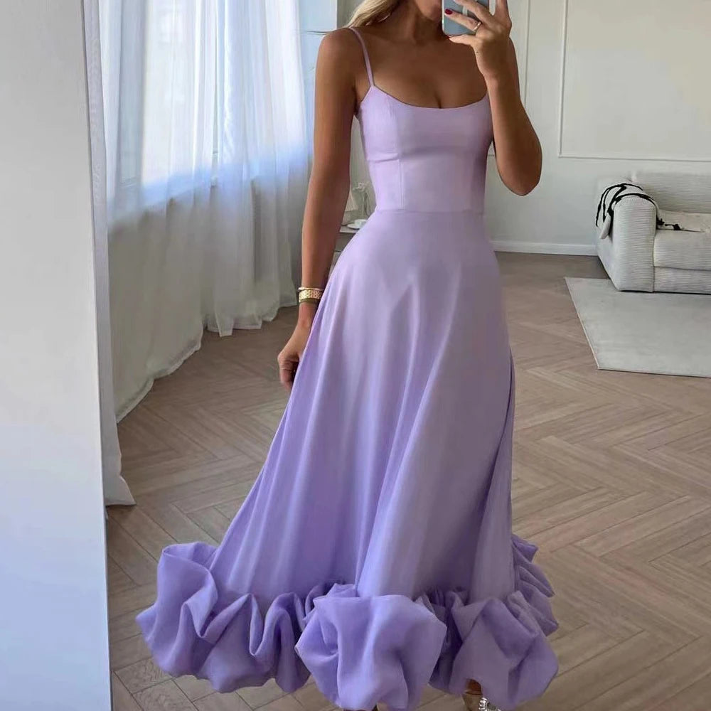 2026 Women Summer Sleeveless Sexy Long Party Dress Flower Hem Design High Waist Elegant Maxi Dress Vestidos Clothes