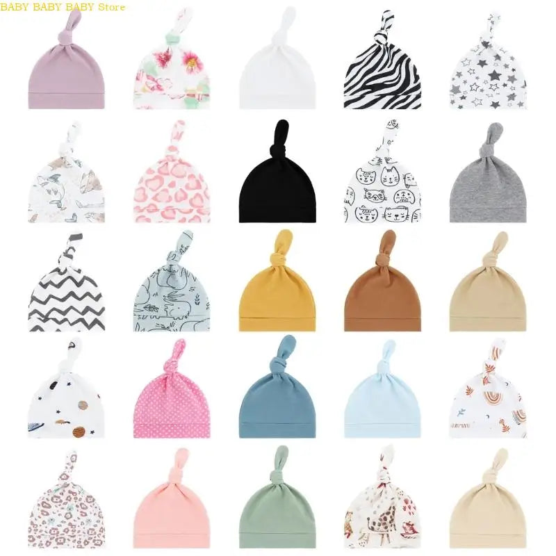 Q81A Elastic Baby Knotted Hat Comfortable Stretchy Newborns Fetal Caps Breathable Brimless Design for Kids 0 to 24 Month