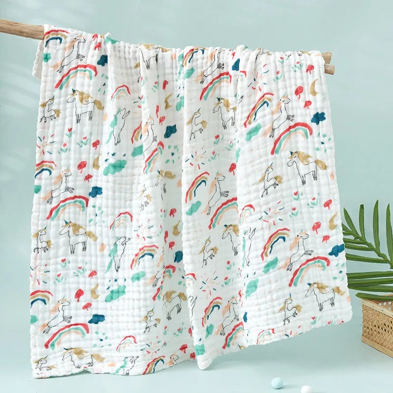 Kids Muslin Cotton Sleeping Blanket Bath Towel 110x110cm Strong Water Absorption 6 Layers Baby Breathable Bedding Muslin Blanket