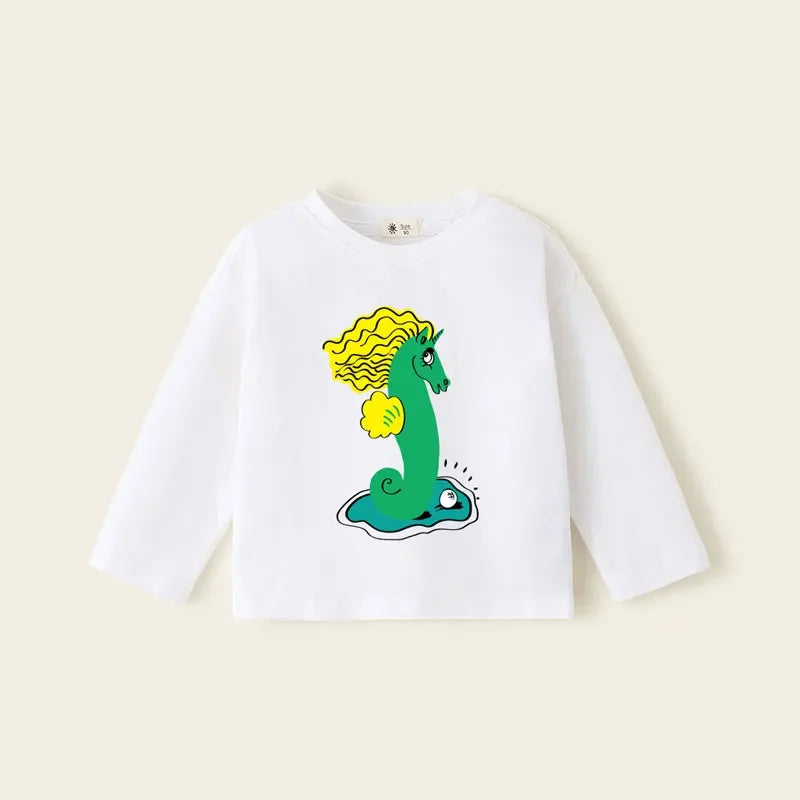 Children T-shirts 2024 Autumn Spring Boys Tees Candy Color Tops for Girls Cartoon Toddler Pullovers Cotton Baby Blouse Clothing