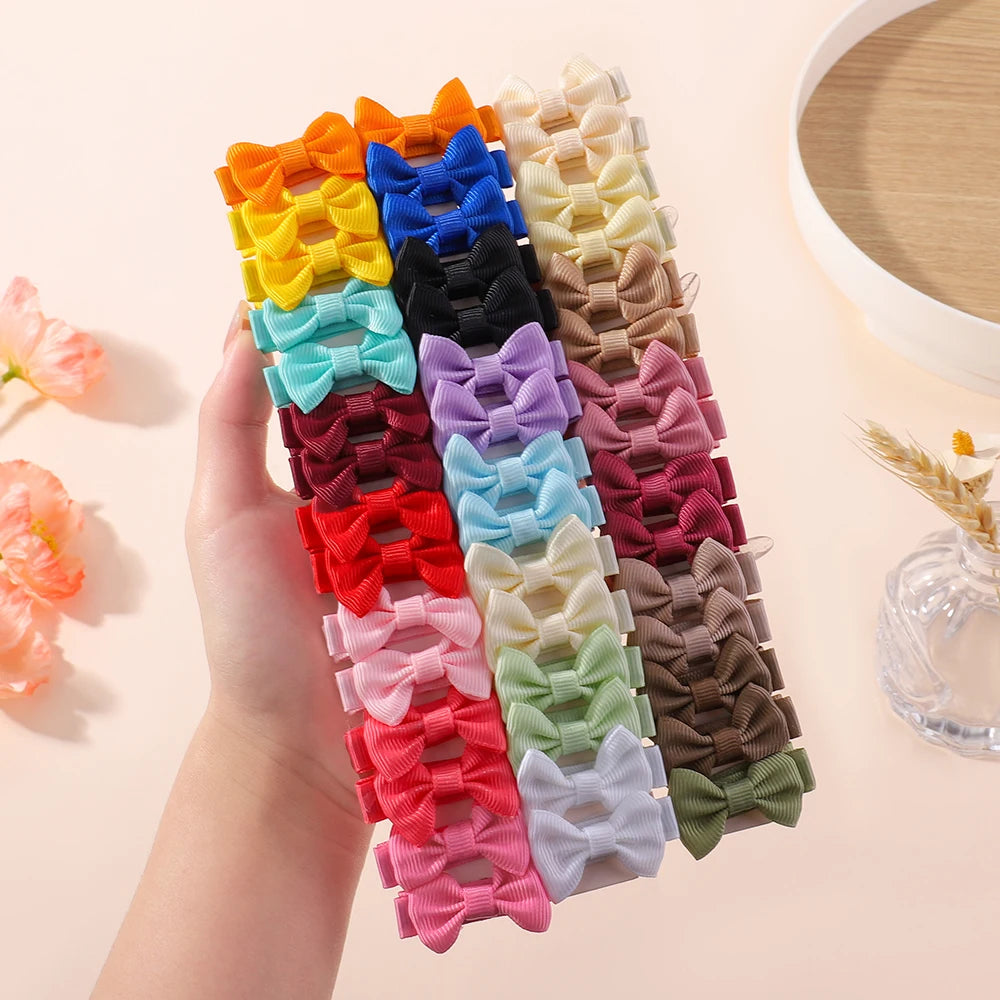 10pcs/Set Mini Hair Bow Clips for Baby Girls Cute Dopamine Color Handmade Bowbots Hairpins Lovely Headwear Kid Hair Accessories