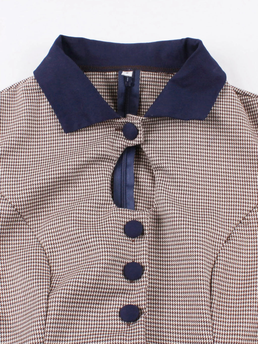 Tonval Hollow Out Buttons Long Sleeve Peplum Cotton Dresses for Women Elegant Luxury Houndstooth Vintage Party Midi Winter Dress