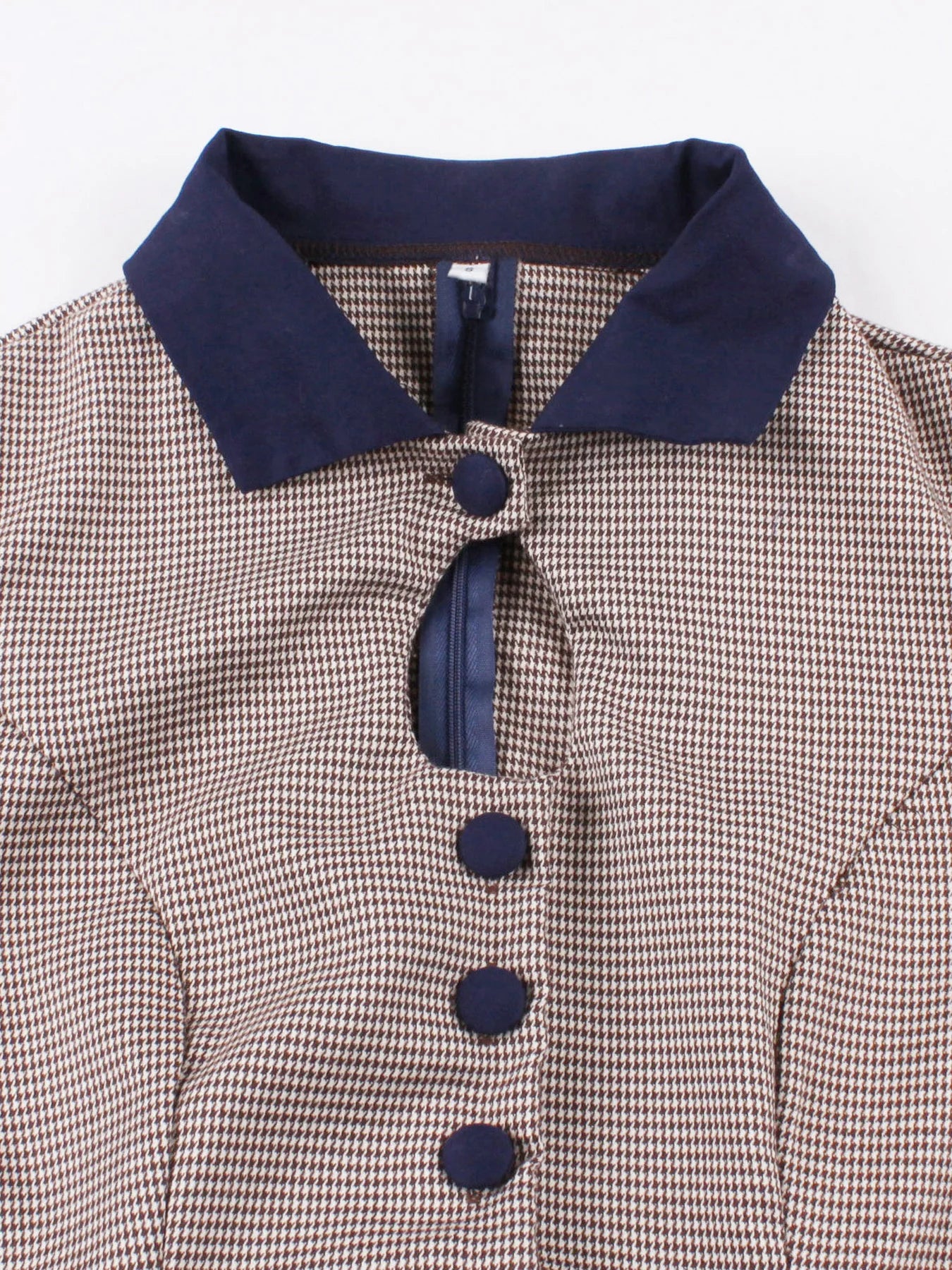 Tonval Hollow Out Buttons Long Sleeve Peplum Cotton Dresses for Women Elegant Luxury Houndstooth Vintage Party Midi Winter Dress
