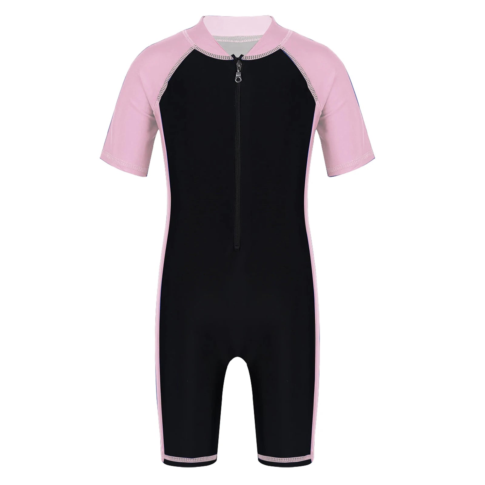 Kids Boys Girls One-piece Suits Rash Guards for Surfing Short Sleeves Zippered Shorty Wetsuits Swimsuit Swimwear Bathing Suits