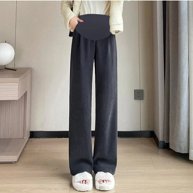 M-4XL Pregnant Women Cotton Fleece Radish Pants Autumn Ankle-length Maternity Corduroy Trousers High Waist Pregnancy Sweatpants