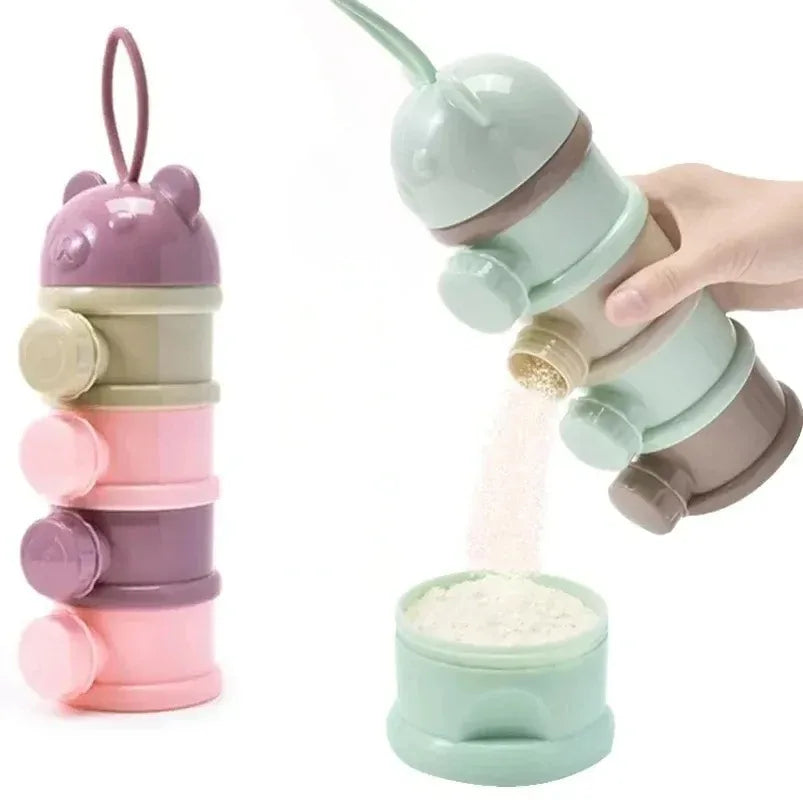 HOMFISH 4Layer Bear Style Portable Milk Powder Box Multiple Openings Infant Baby Food Storag Box Toddle Snack Container