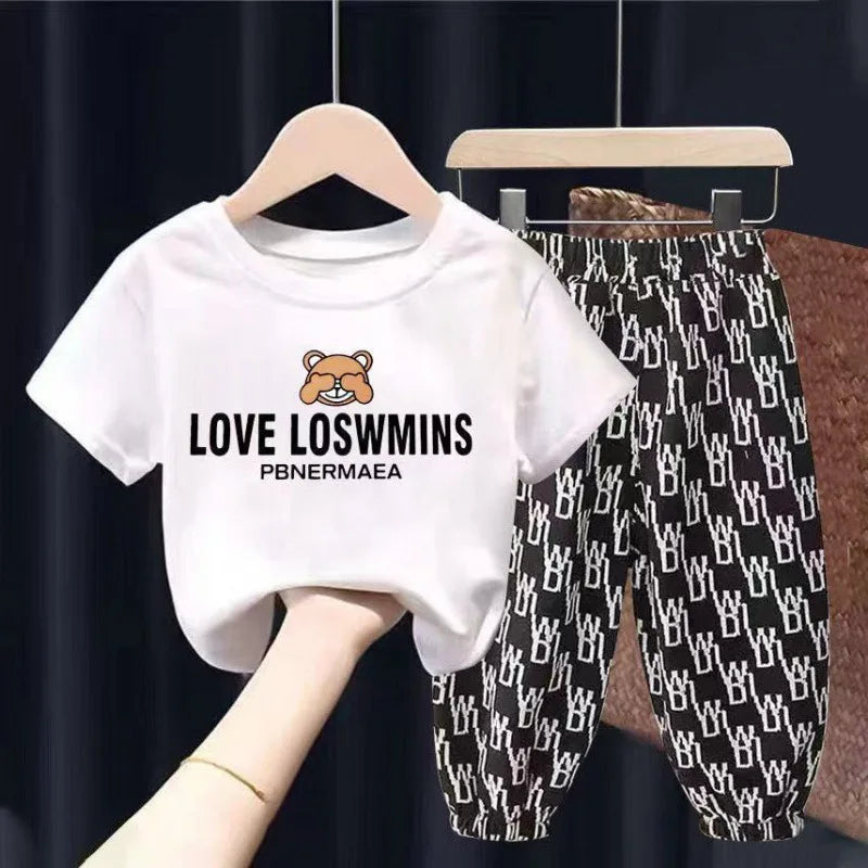 Mother Kids Set Summer 2pcs Clothes Children Boy Girl Clothes Sets Cute Clothing Cotton Short Sleeve Trousers T-shirt Pants Suit