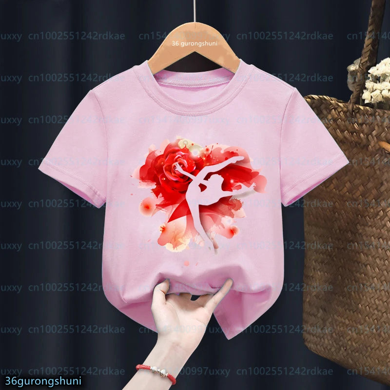 t-shirt for girls Gymnast Tshirt Rhythmic Gymnast Tshirts Custom name Fashion Harajuku Girls Pink Tops Summer Kids Tshirts