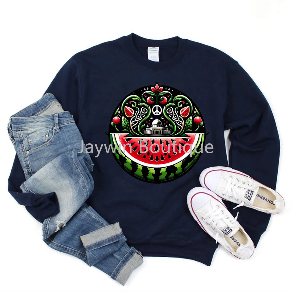 Watermelon Graphic Sweatshirt Aesthetic Fruit Shirt Human Rights Sweater Protest Tee Unisex Long Sleeves Crewneck Sweatshirts