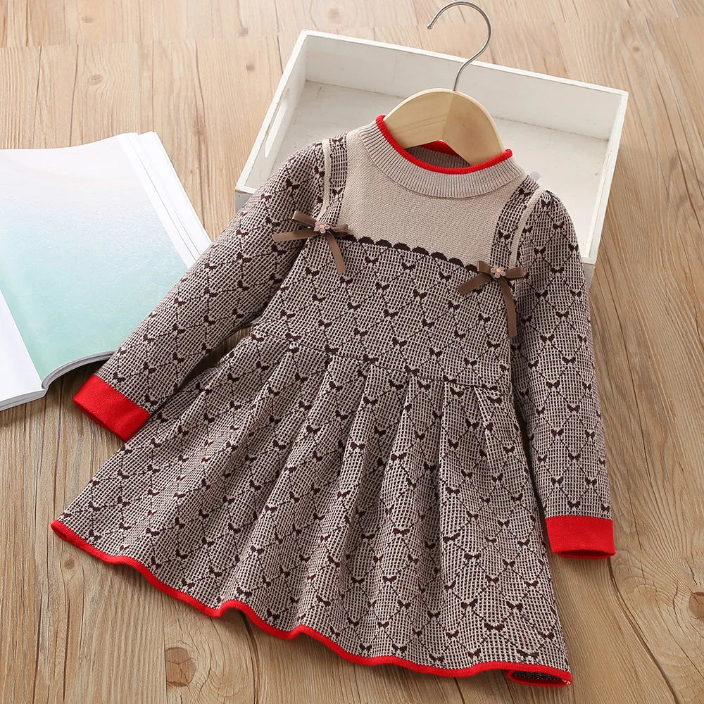 Girls Dress Winter Knitting Sweater Dress Autumn Long Sleeve Princess Dress Vestidos Warm Toddler Girl Clothes Kids Clothing