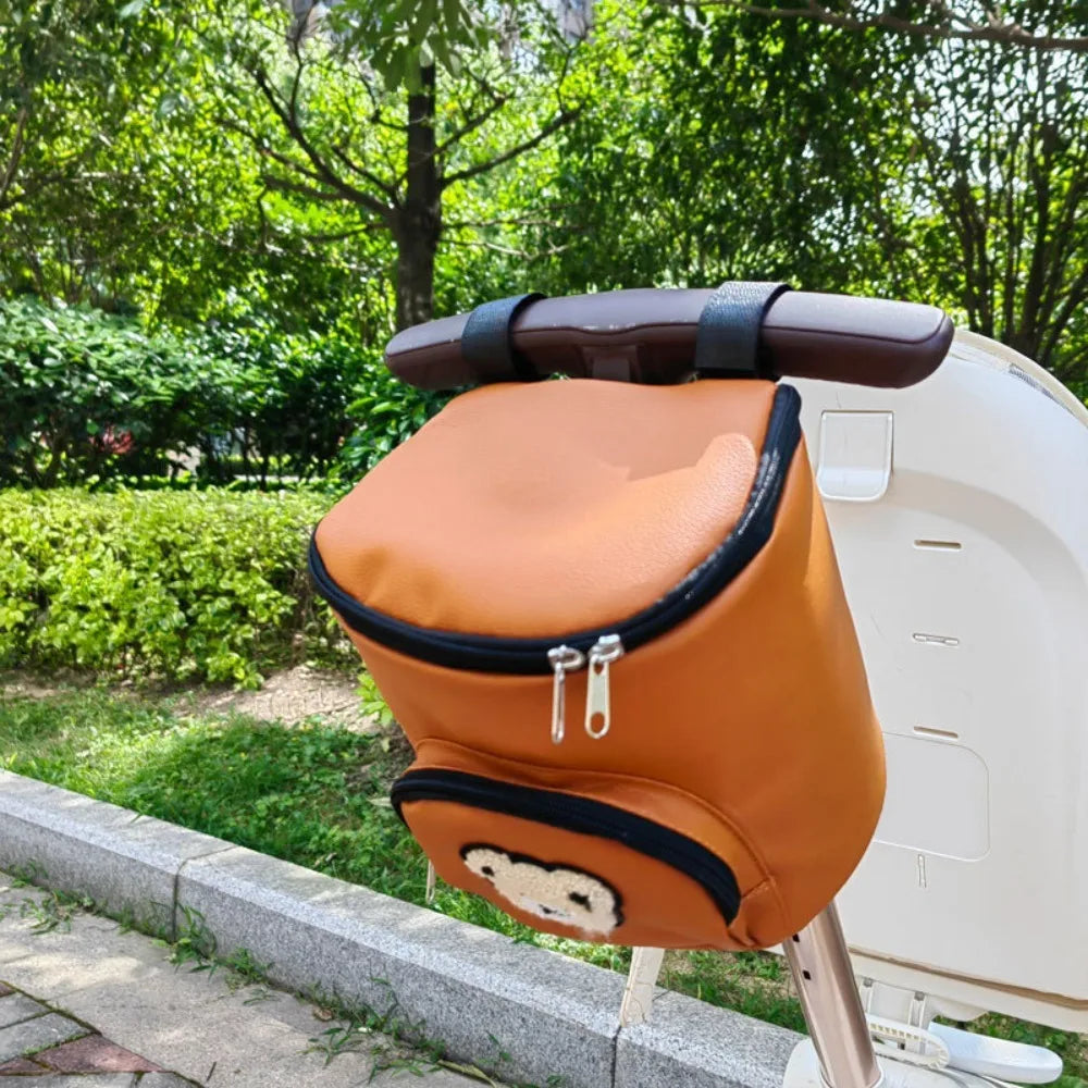 Cute Waterproof Stroller Hanging Bag PU Leather Large Capacity Umbrella Cart Bags Cartoon Bear Stroller Organizer Bags