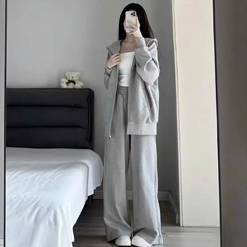 Casual Sportswear Set Women's Spring Autumn New Loose Korean Fashion Versatile Fleece Sweatshirt Two-Piece Trendy Outfit