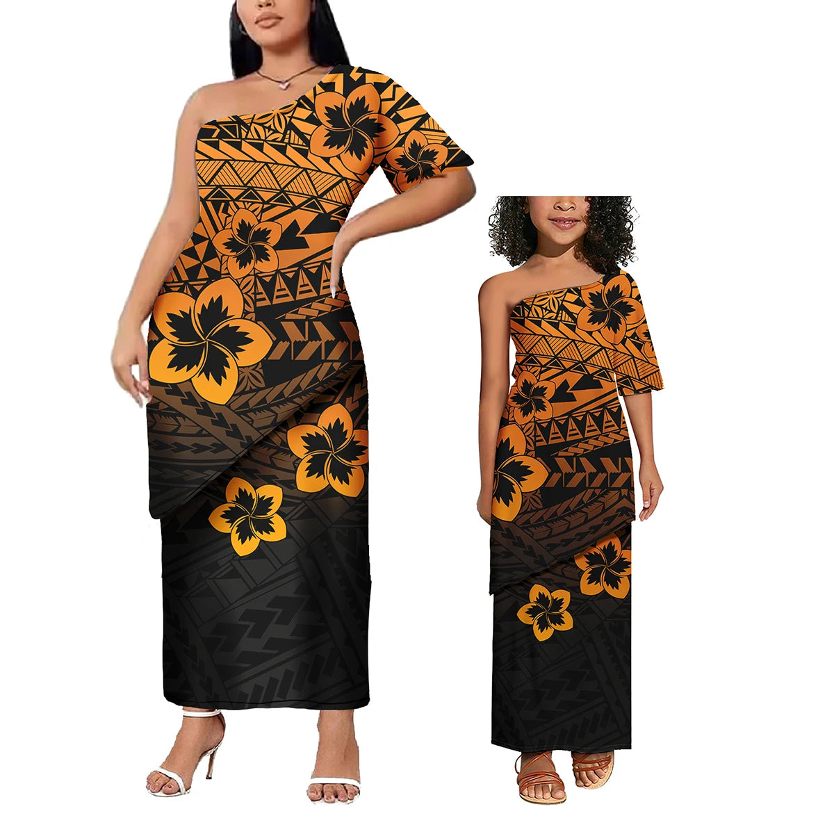 Low Price Wholesale Custom Polynesian Design Family Matching Clothing Two Piece Sets Samoan Puletasi Mommy And Me Dress