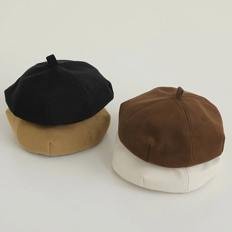 Autumn Children Beret Japanese Girl Octagonal Hat Solid Color Fashion Kids Pumpkin Hats Baby Artist Painter Cap 1-5year Toddler
