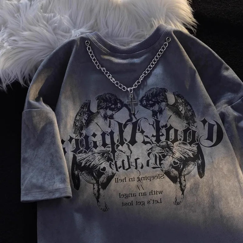 Streetwear BF Tshirts Women 2025 Ropa Mujer Y2k Tops Harajuku Chain Summer T-shirts O-neck Short Sleeve Tees Oversized T-shirt