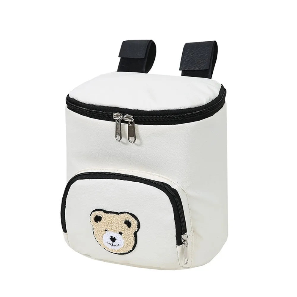 Cute Waterproof Stroller Hanging Bag PU Leather Large Capacity Umbrella Cart Bags Cartoon Bear Stroller Organizer Bags