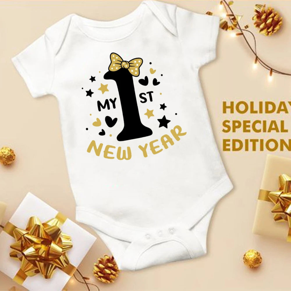 My First New Year Printed Baby Romper New Year Infant Romper Short Sleeve Jumpsuit Toddler Holiday Clothes Newborn Shower Gifts