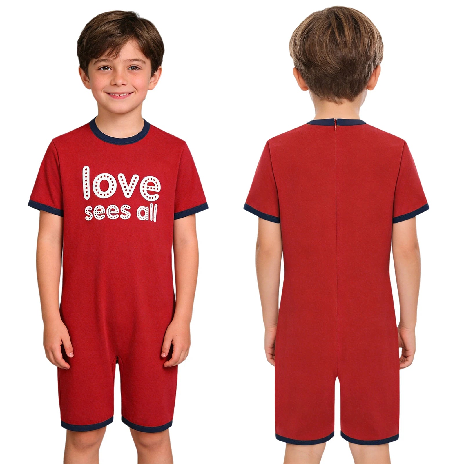 Kids Boys Girls Adaptive Clothing Autism Special Needs Anti-Strip Bodysuit Short Sleeve Back Zipper Romper Homewear Sleepwear