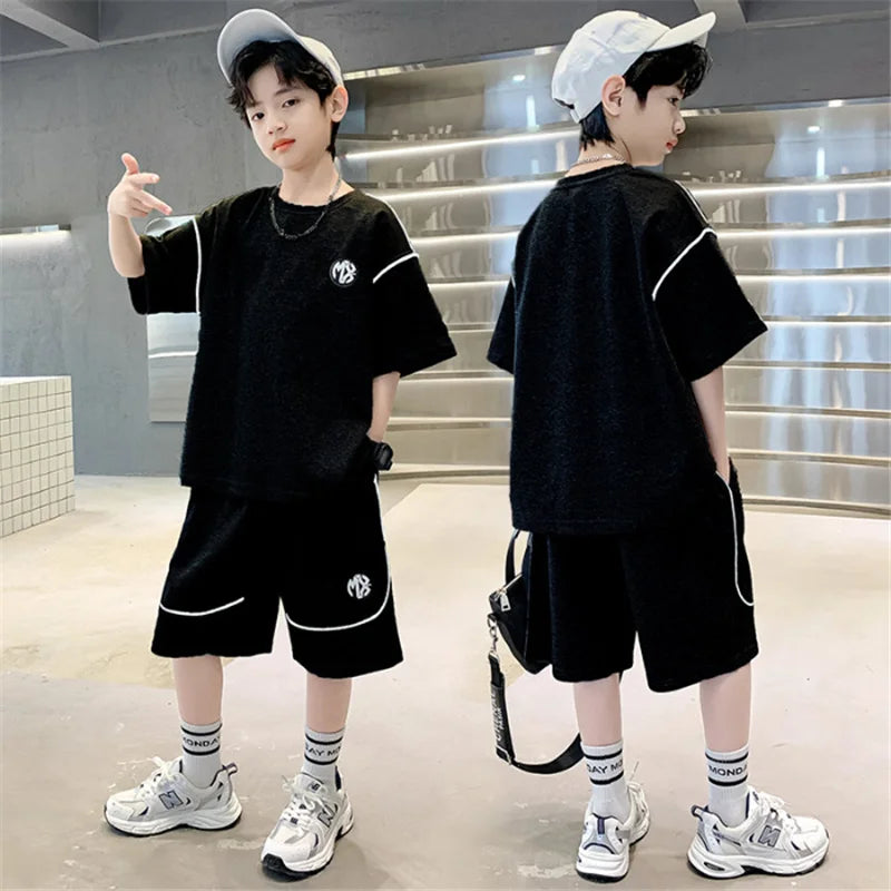 New Boys Casual Clothing Sets Summer Fashion Kids T-shirts+Shorts 2 Piece Outfits TeenHigh Quality Sports Suits 5-14 Years