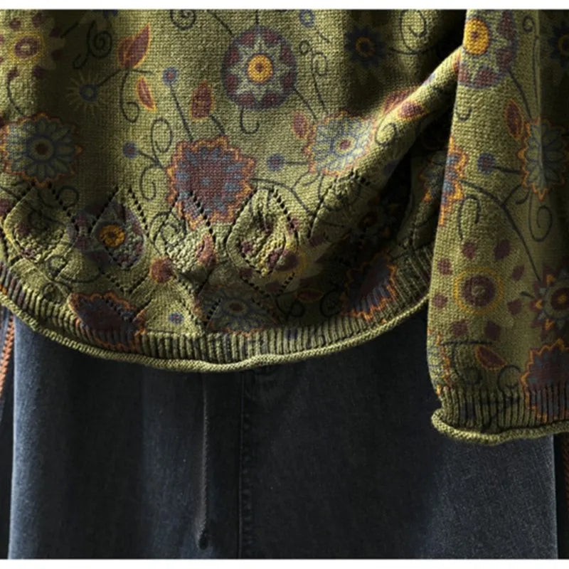 Johnature Vintage Loose Personality O-Neck Sweater 2025 Woman Winter New Long Sleeves Chinese Style Vintage Style Sweater