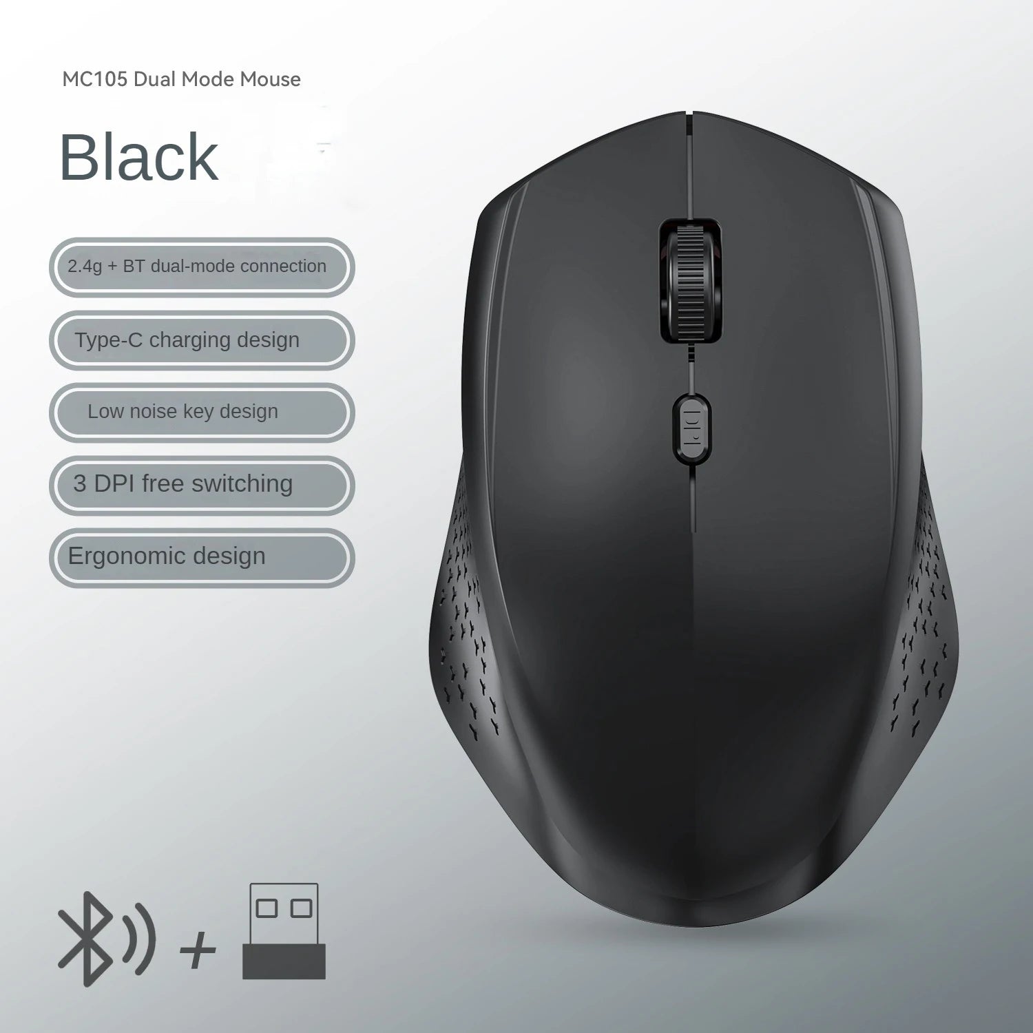 Bluetooth 5.2 Mouse 2.4G Wireless Mouse 6 Keys Dual-Mode Rechargeable Gaming Mouse 1600DPI Optical Mouse For PC Laptop Tablet