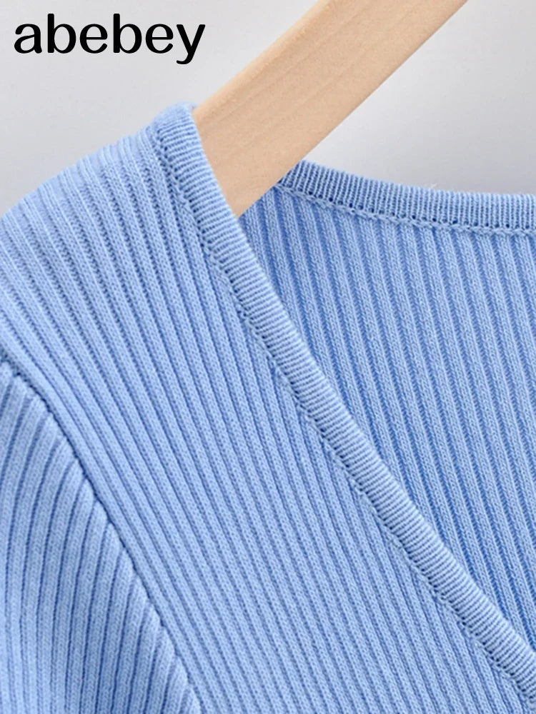 2026 New Basic Fashion Women Elastic Solid Elegant V Neck Sweater Dress Long Sleeve Ladies Side Open Midi Long Dress