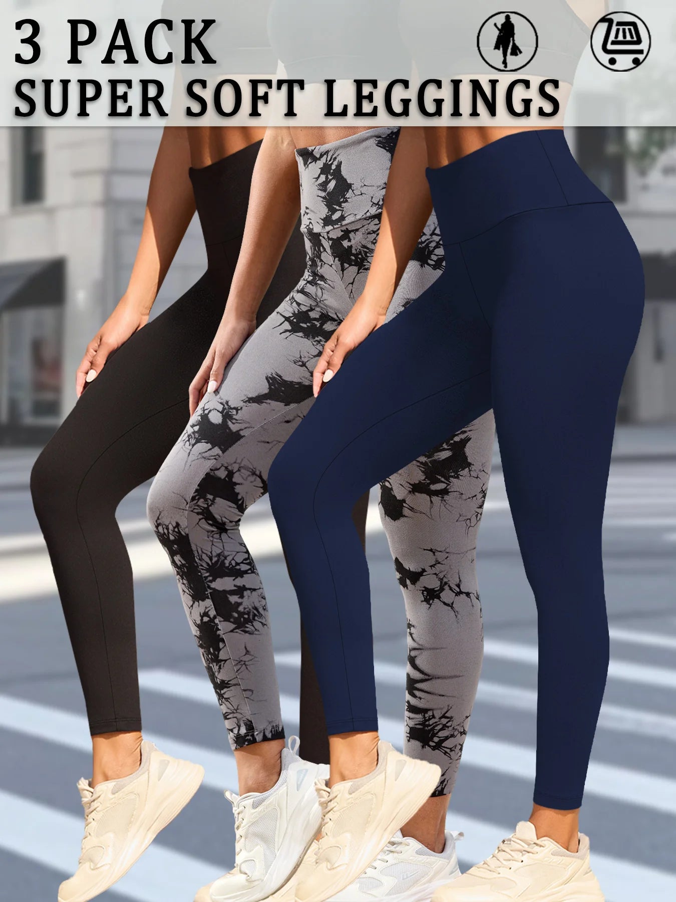 3 Pack Women's Super Soft Leggings High Waisted Tummy Control Workout Yoga Running Athletic Push Up Gym  Leggings