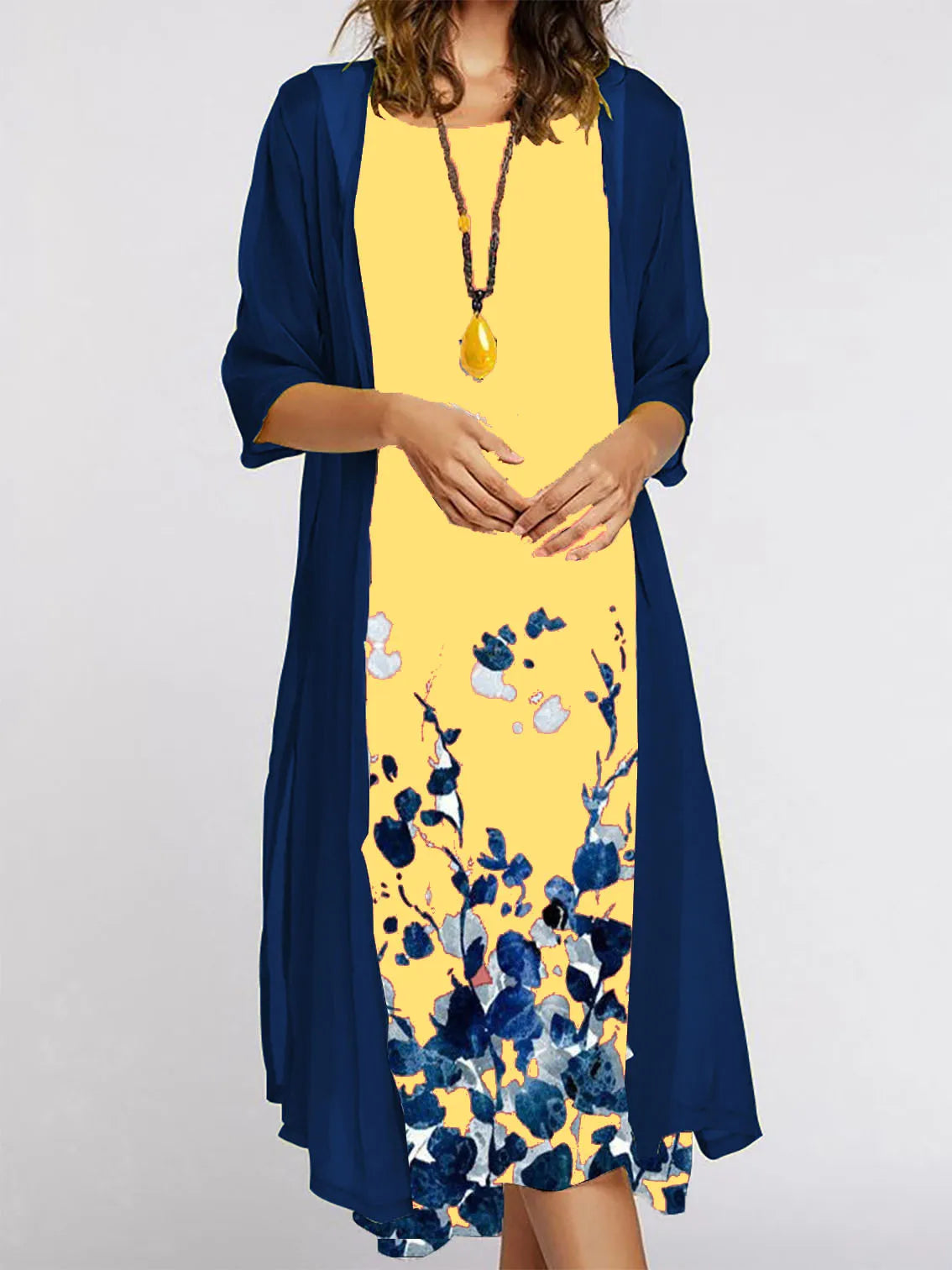 Fall 2025! Europe and the United States cross-border fashion casual loose print dress needle coat two-piece set