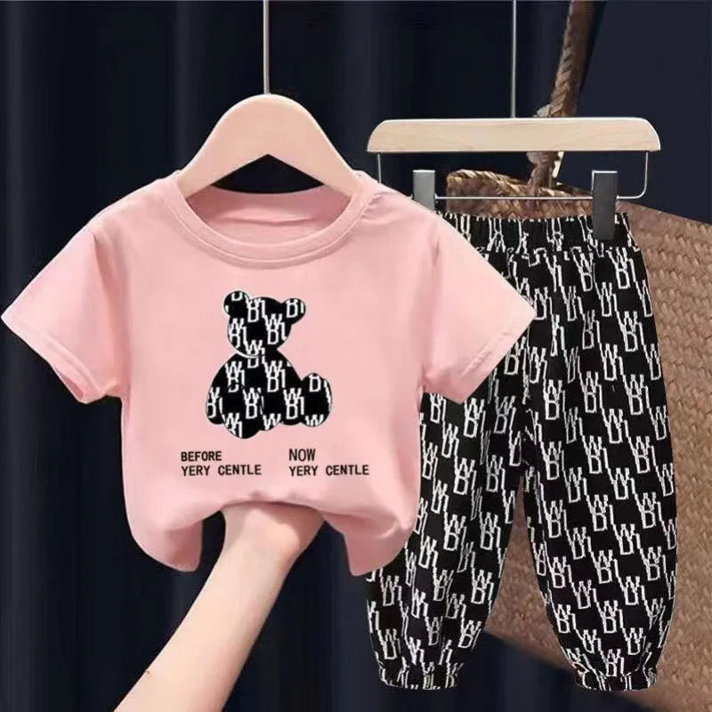 Mother Kids Set Summer 2pcs Clothes Children Boy Girl Clothes Sets Cute Clothing Cotton Short Sleeve Trousers T-shirt Pants Suit