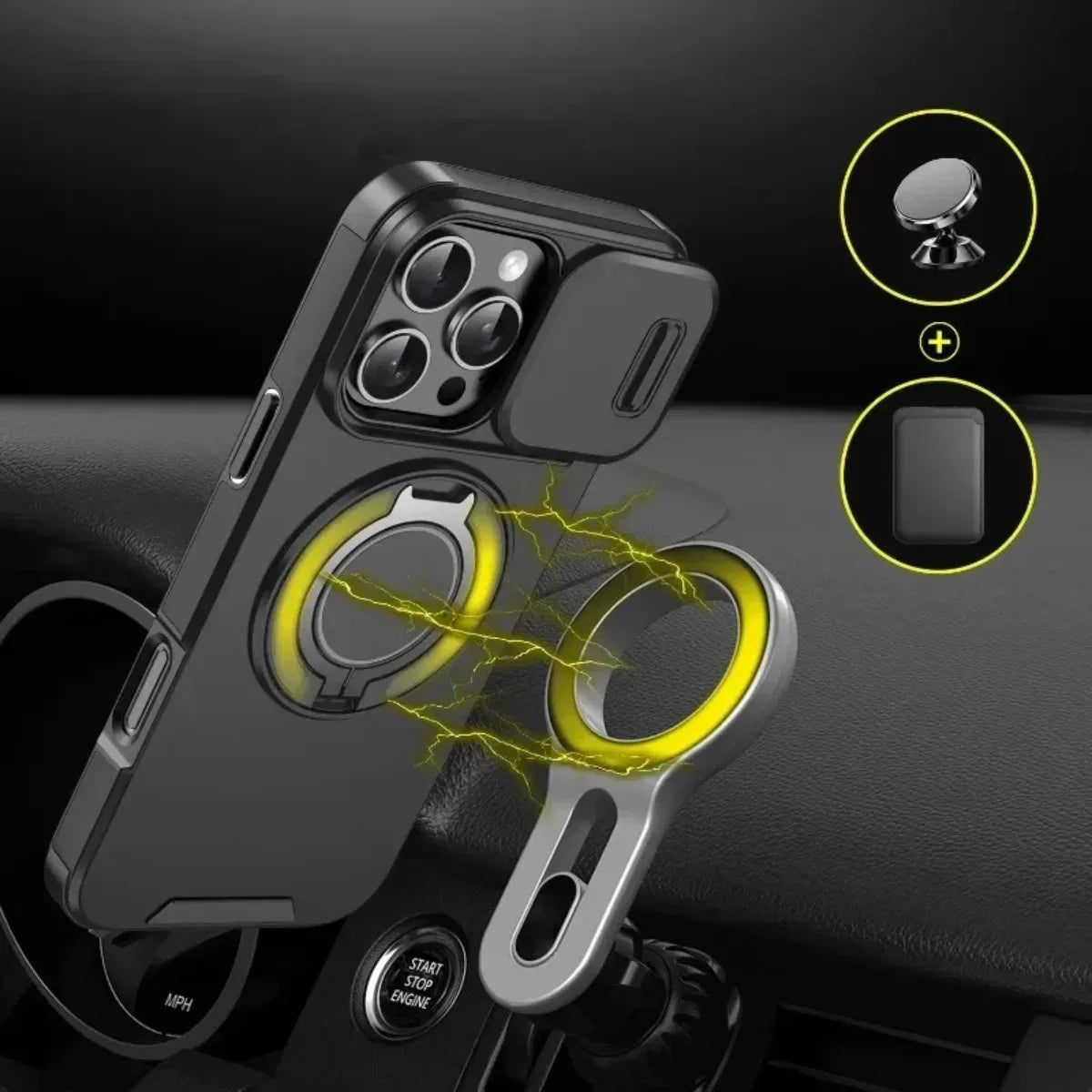 Armor Magnetic Bracket Case for iPhone 17 16 14 13 12 11 15 Pro Max Plus With Lanyard Slide Camera Protection Shockproof Cover