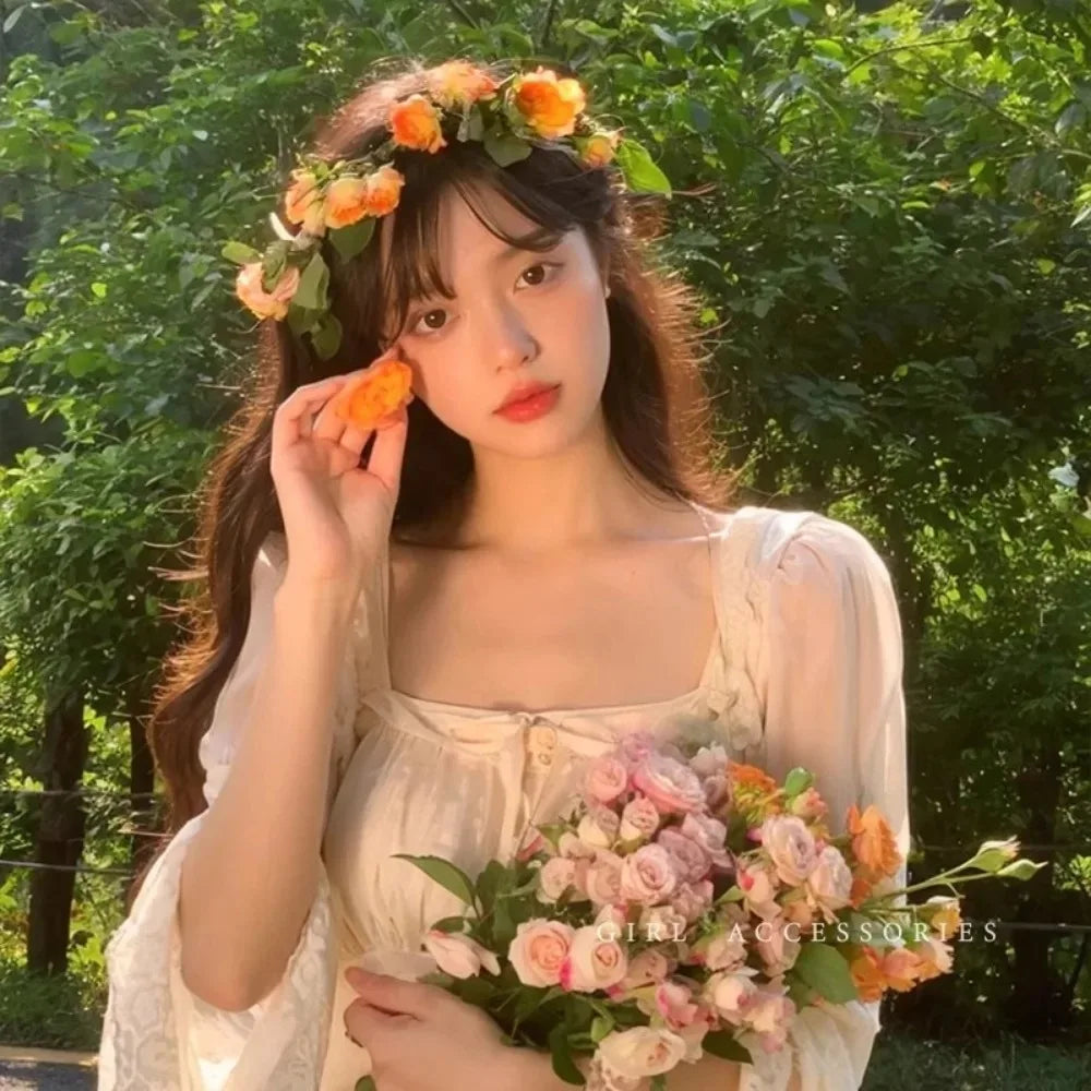 Girl Flower Wreaths Garland Crown Diadem Wedding Baroque Hairband hair flower Crown Bridal Headband Fairy Princess Hair Tiaras