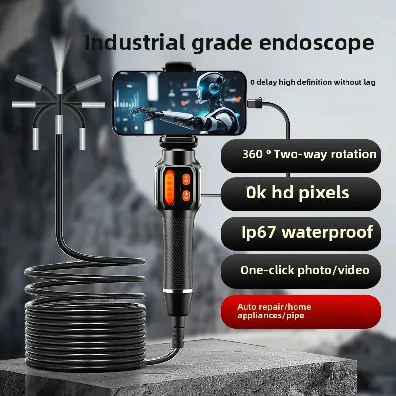 360 Degree Rotation Endoscope Inspection Camera 6.0mm Lens HD Articulated Borescope Camera for Automotive Car IOS Android 1080P