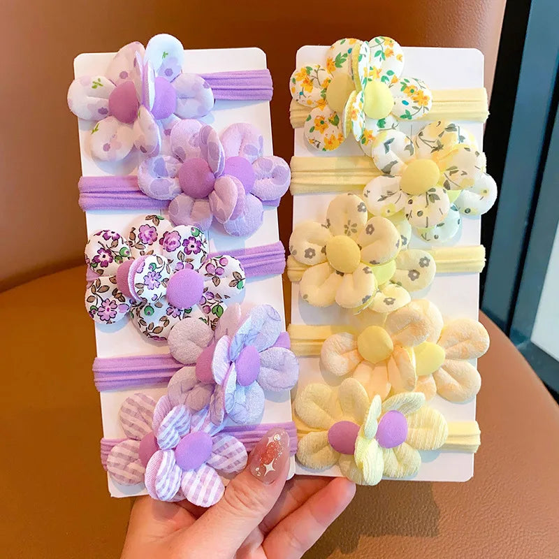 5 Pieces Cute Elastic Hair Bands for Girls Flower Princess Hair Accessories Children's Ties Baby Headwear Kids Fashion Hairbands