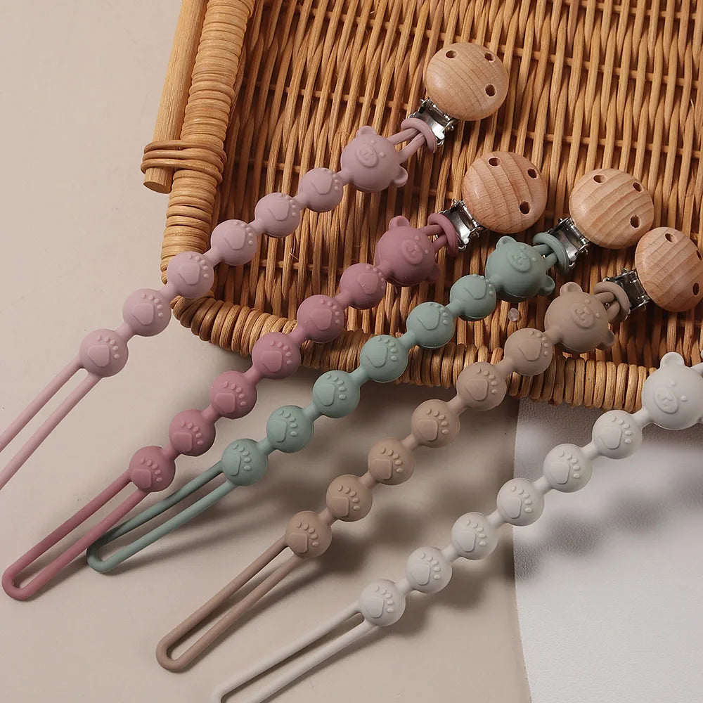 Silicone Pacifier Clip Baby Cartoon Bear Paw Cute Pacifier Chain for Newborn Teething Soother Dummy Clips Beaded