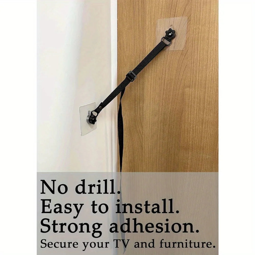 2 Pack Adjustable TV Safety Straps,No-Drill Adhesive Anti-Tip Furniture Anchors for Baby Proofing,Flat Screens Fix to Wall