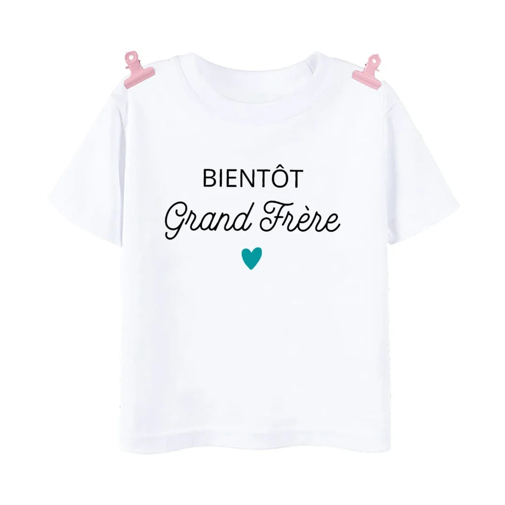 Big Sister Big Brother in Progress French Printed T-shirt Pregnant  Announcement Shirt  Kids Tshirt Tops Boys Girls Summer Tee
