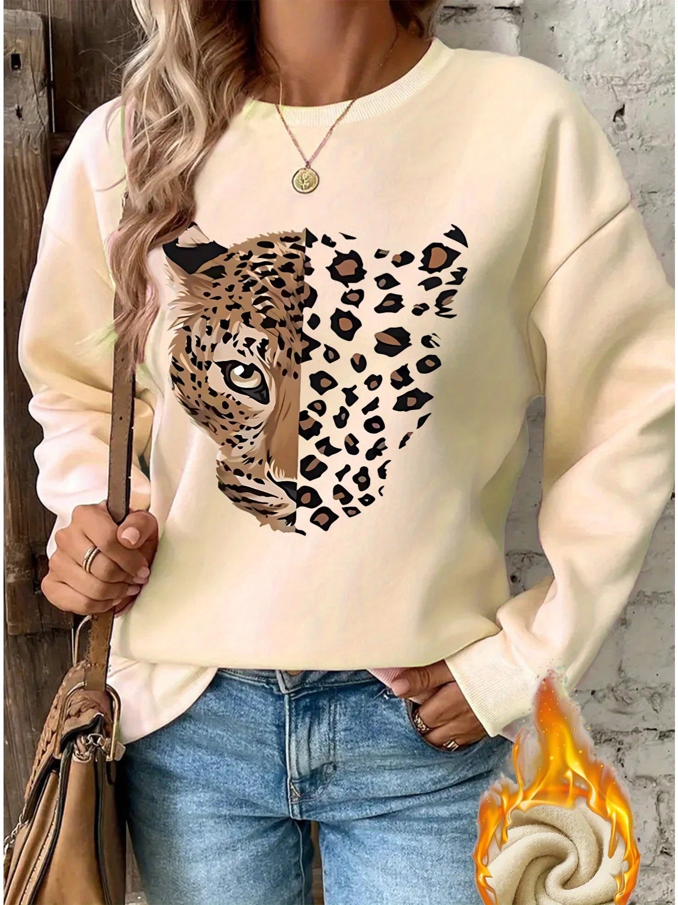 Women's autumn and winter casual, fashionable, loose, comfortable, warm, Paris pattern printed round neck long sleeved pullover