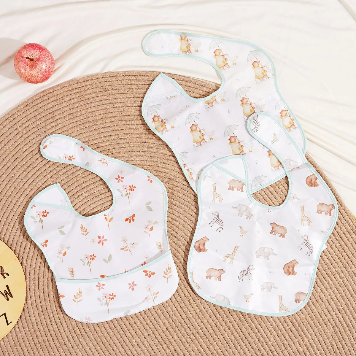 3 Pack Mess Proof Baby Bib with Reversible Pocket, Waterproof Led Weaning Baby Feeding Bibs with Food Catcher